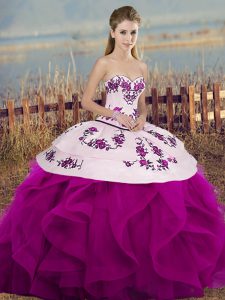 Fitting Floor Length Ball Gowns Sleeveless Fuchsia 15th Birthday Dress Lace Up