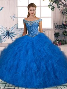Ball Gowns Sleeveless Blue Sweet 16 Quinceanera Dress Lace Up
