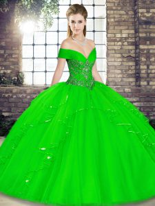 Vintage Green Lace Up Sweet 16 Dress Beading and Ruffles Sleeveless Floor Length