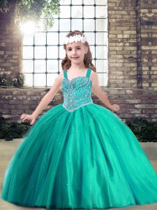 Turquoise Straps Neckline Beading Little Girls Pageant Dress Sleeveless Side Zipper
