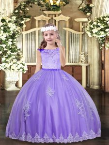 Glorious Lavender Zipper Scoop Lace and Appliques Girls Pageant Dresses Tulle Sleeveless