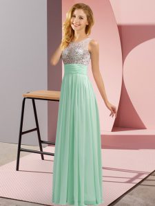 Fashionable Floor Length Apple Green Court Dresses for Sweet 16 Chiffon Sleeveless Beading