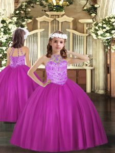 Fuchsia Sleeveless Tulle Lace Up Girls Pageant Dresses