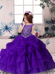 New Arrival Purple Zipper Girls Pageant Dresses Beading and Pick Ups Sleeveless Floor Length