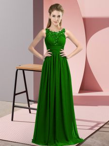 Nice Dark Green Chiffon Zipper Quinceanera Court of Honor Dress Sleeveless Floor Length Beading and Appliques