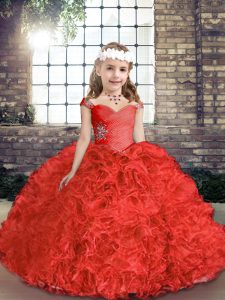 Best Selling Red Straps Neckline Beading Girls Pageant Dresses Sleeveless Lace Up