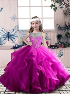 Fuchsia Sleeveless Tulle Lace Up Pageant Dress for Party and Wedding Party