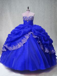 Royal Blue Sweetheart Neckline Beading and Appliques and Pick Ups 15th Birthday Dress Sleeveless Lace Up