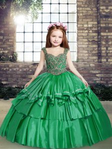 Dynamic Green Sleeveless Beading Floor Length Kids Formal Wear