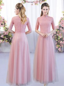 Floor Length Zipper Damas Dress Pink for Wedding Party with Lace