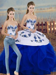 Clearance Floor Length Two Pieces Sleeveless Royal Blue Vestidos de Quinceanera Lace Up