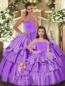 Lilac Taffeta Lace Up Sweetheart Sleeveless Floor Length Sweet 16 Dresses Ruffled Layers