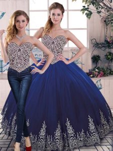 Royal Blue Sleeveless Beading and Embroidery Floor Length Sweet 16 Dresses