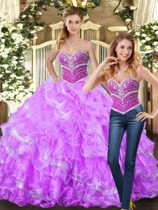 Traditional Lilac Sleeveless Beading and Ruffles Floor Length 15 Quinceanera Dress