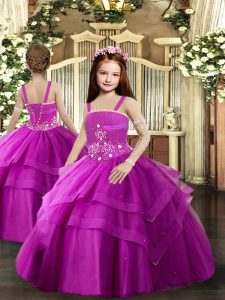 Fuchsia Sleeveless Tulle Lace Up Pageant Dress Wholesale for Party and Sweet 16 and Wedding Party