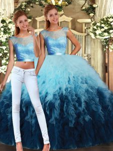Scoop Sleeveless Lace Up Quinceanera Gown Multi-color Tulle