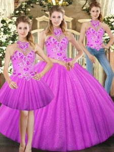 Decent Sleeveless Lace Up Floor Length Embroidery Quince Ball Gowns
