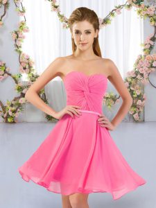 Sleeveless Chiffon Mini Length Lace Up Quinceanera Dama Dress in Rose Pink with Ruching
