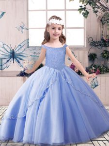 Best Tulle Sleeveless Floor Length Little Girls Pageant Dress Wholesale and Beading