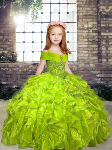 Wonderful Ball Gowns Winning Pageant Gowns Olive Green Straps Organza Sleeveless Floor Length Lace Up