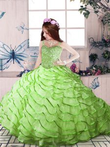Straps Lace Up Beading and Ruffled Layers Pageant Dress for Teens Court Train Sleeveless