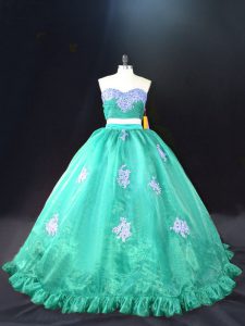 Custom Made Turquoise Ball Gown Prom Dress Sweet 16 and Quinceanera with Appliques Sweetheart Sleeveless Zipper