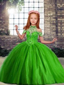 Green Off The Shoulder Lace Up Beading High School Pageant Dress Sleeveless