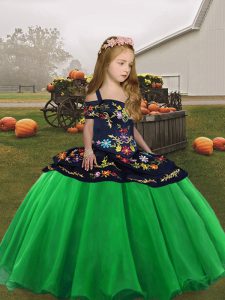 Fitting Straps Sleeveless Lace Up Pageant Gowns For Girls Green Organza