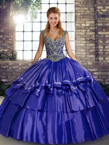 Purple Lace Up Quinceanera Dresses Beading and Ruffled Layers Sleeveless Floor Length