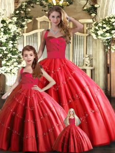 Red Ball Gowns Appliques Vestidos de Quinceanera Lace Up Tulle Sleeveless Floor Length
