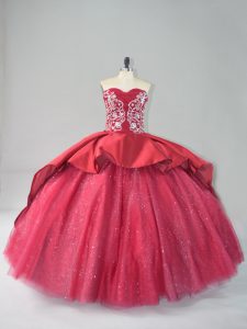 Wine Red Sweetheart Lace Up Appliques 15 Quinceanera Dress Court Train Sleeveless