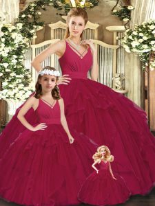 Exceptional Floor Length Ball Gowns Sleeveless Burgundy Vestidos de Quinceanera Lace Up