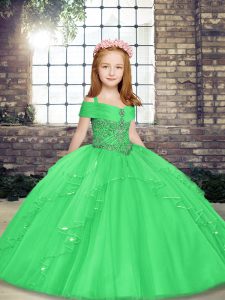 Green Straps Lace Up Beading Little Girl Pageant Dress Sleeveless