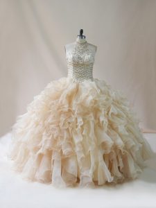 Clearance Sleeveless Beading and Ruffles Lace Up 15 Quinceanera Dress