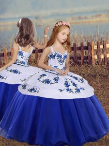 Nice Organza Sleeveless Floor Length Little Girls Pageant Gowns and Embroidery