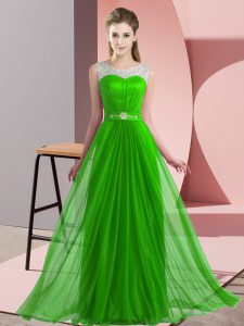 Colorful Sleeveless Floor Length Beading Lace Up Quinceanera Dama Dress with Green