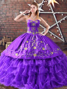 Attractive Purple Sweet 16 Dresses Sweet 16 and Quinceanera with Embroidery Sweetheart Sleeveless Lace Up