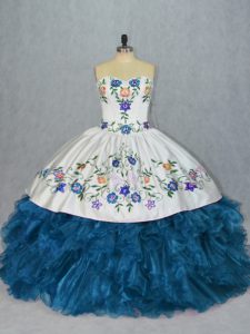 Shining Blue Lace Up Sweet 16 Dresses Embroidery and Ruffles Sleeveless