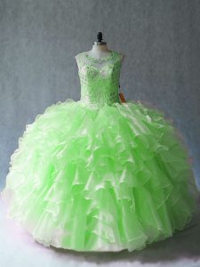Exceptional Organza Scoop Sleeveless Lace Up Beading and Ruffles Quinceanera Dress in