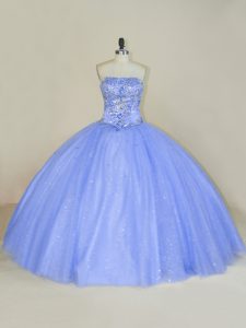 Dazzling Beading and Sequins Quinceanera Dress Lavender Lace Up Sleeveless Floor Length