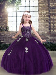 Top Selling Purple Pageant Gowns For with Appliques Straps Sleeveless Lace Up