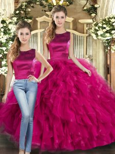 Ruffles Vestidos de Quinceanera Fuchsia Lace Up Sleeveless Floor Length