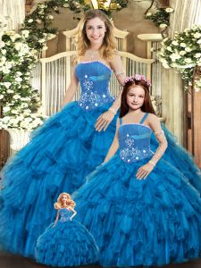 New Style Sleeveless Lace Up Floor Length Beading and Ruffles Vestidos de Quinceanera