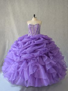 Glamorous Floor Length Ball Gowns Sleeveless Lavender Quince Ball Gowns Lace Up