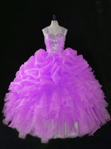 New Style Straps Sleeveless Zipper Sweet 16 Dress Lilac Organza