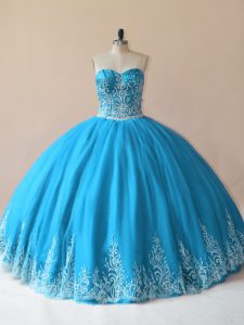 Luxurious Baby Blue Lace Up Quinceanera Dress Embroidery Sleeveless Floor Length