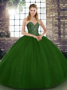 Eye-catching Sweetheart Sleeveless Lace Up Quinceanera Gown Green Tulle