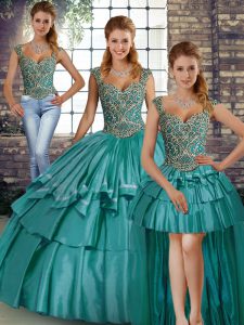Sumptuous Floor Length Teal Sweet 16 Dresses Straps Sleeveless Lace Up