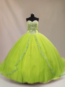 Delicate Lace Up Sweetheart Beading 15th Birthday Dress Tulle Sleeveless Court Train