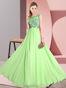 Colorful Sleeveless Chiffon Floor Length Backless Dama Dress for Quinceanera in with Beading and Appliques